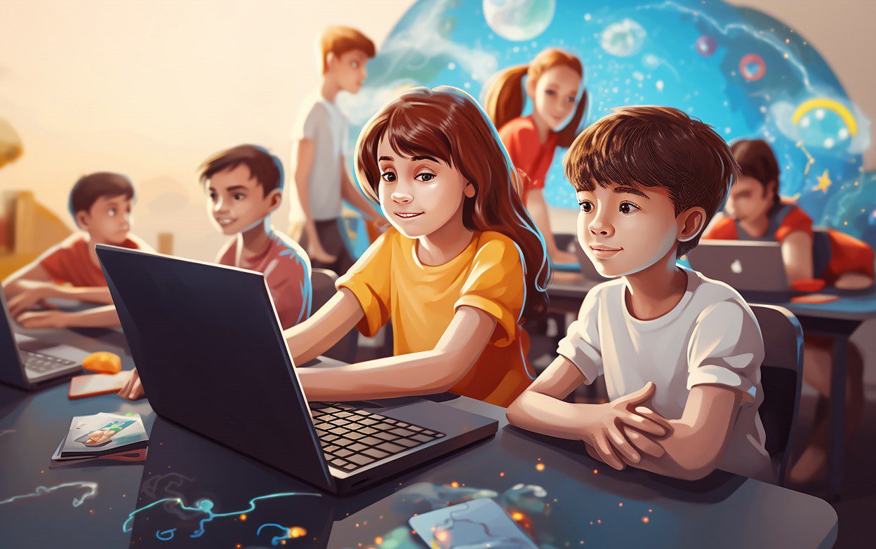 Ilustrasi belajar koding dan kecerdasan artifisial di kelas